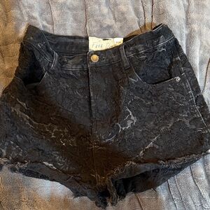 Free People Free People Black velvet floral Lace Jean Shorts, size 28.
